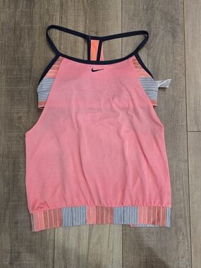 Nike Coral Pink Racerback Athletic Swim Tank with Navy Trim